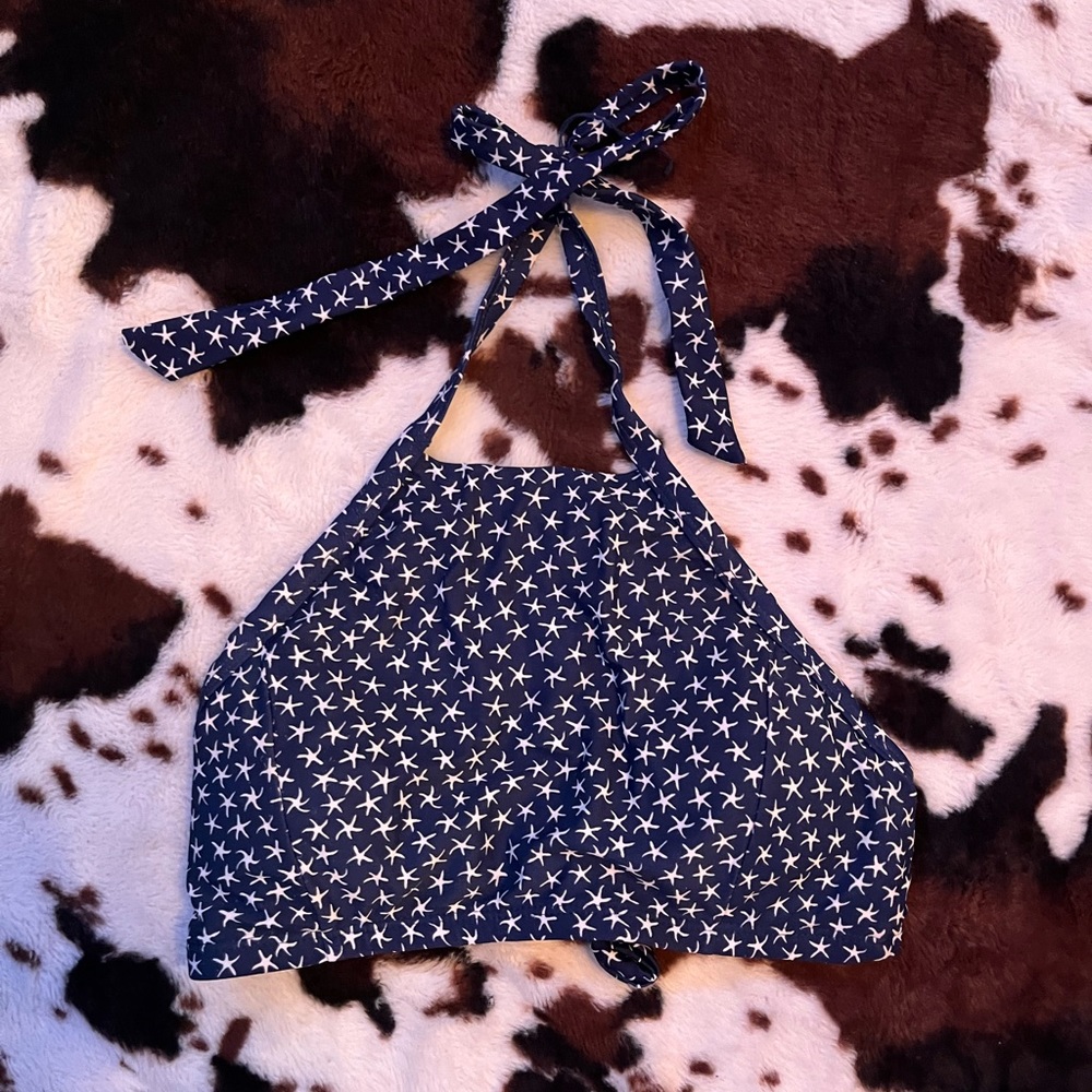 Navy blue with star fish print bikini top